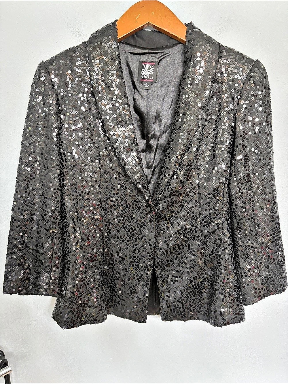 NY Collection Sequin Blazer in Black Size 8